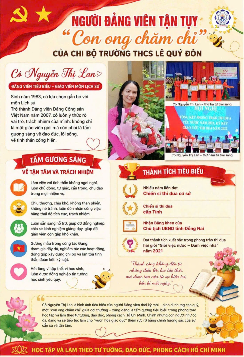 🌹💐Người Đảng viên tận tụy – “Con ong chăm chỉ” của chi bộ trường THCS Lê Quý Đôn💐🌹