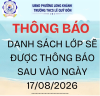 THÔNG BÁO DANH SÁCH LỚP 6 CÔNG BỐ VÀO NGÀY 17/08/2026